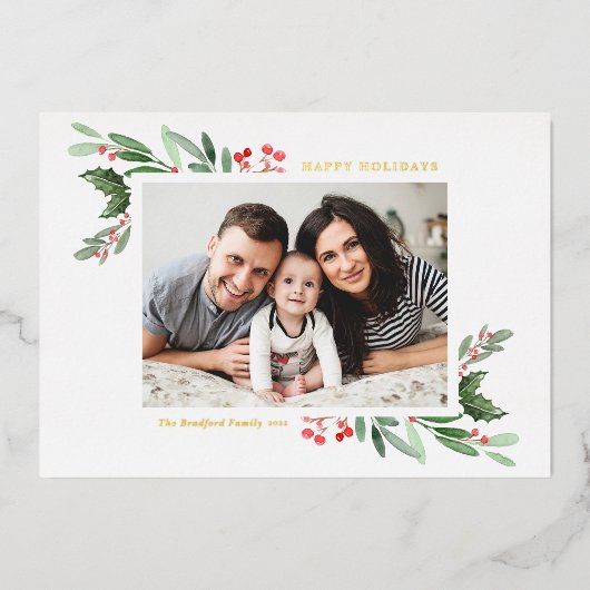 Waterverf Holly en Greenery Prettige feestdagen (Voorkant)