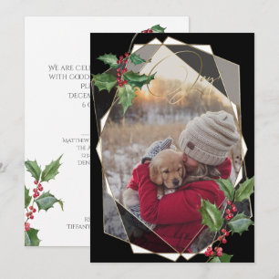 Waterverf Holly en Red Berries Black Kaart