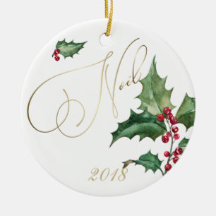 Waterverf Holly en Red Berries Keramisch Ornament