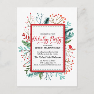 Waterverf Holly Foliage Holiday Party Uitnodiging