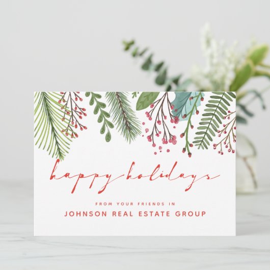 Waterverf Holly Foliage| Vakantiegroet Feestdagenkaart (Staand voorkant)