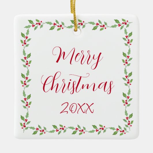 Waterverf Holly Garland Keramisch Ornament (Voorkant)