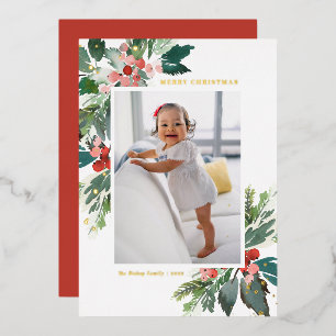 Waterverf Holly Gold Foil - kerstfoto Folie Feestdagenkaart