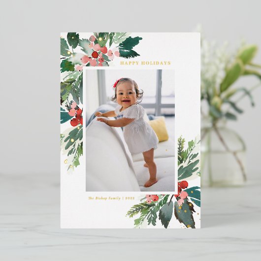 Waterverf Holly Gold Prettige feestdagen (Staand Voorkant)