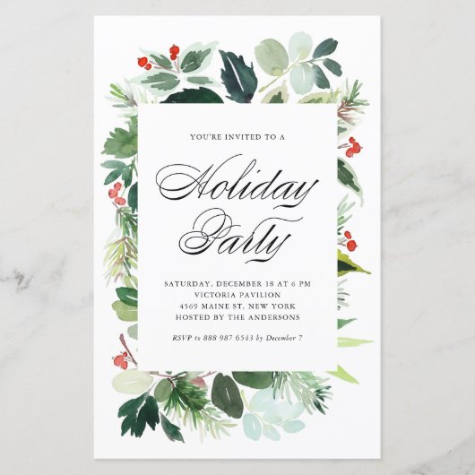 Waterverf Holly Greenery Holiday (Voorkant)