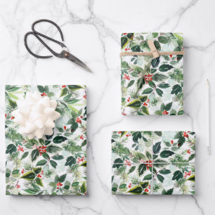 Waterverf Holly Greenery Patroon Kerst Inpakpapier Vel