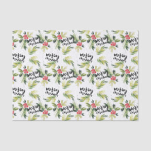 Waterverf Holly Greenery Pattern Vrolijk Kerstfees Tissuepapier
