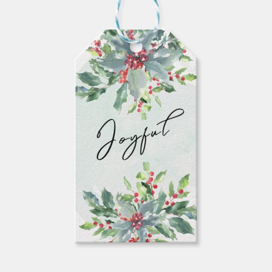 Waterverf Holly groen script vreugdevolle vakantie Cadeaulabel (Voorkant)