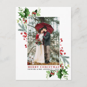 Waterverf Holly Kerstbruine bruiloft rood Briefkaart