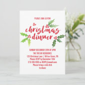 Waterverf Holly Kerstdiner Kaart (Staand voorkant)