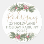 Waterverf Holly-kerstlabel Ronde Sticker (Voorkant)