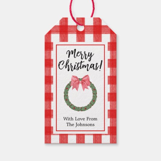 Waterverf Holly Kerstmis Wreath Cadeaulabel (Voorkant)