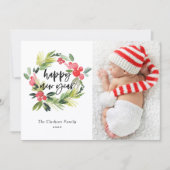 Waterverf Holly Krans Gelukkig Nieuwjaar 2025 Foto Feestdagenkaart (Voorkant)