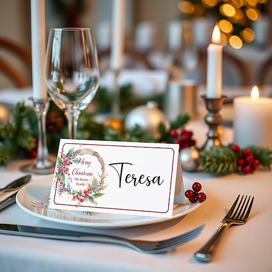 Waterverf holly krans gepersonaliseerde kerst