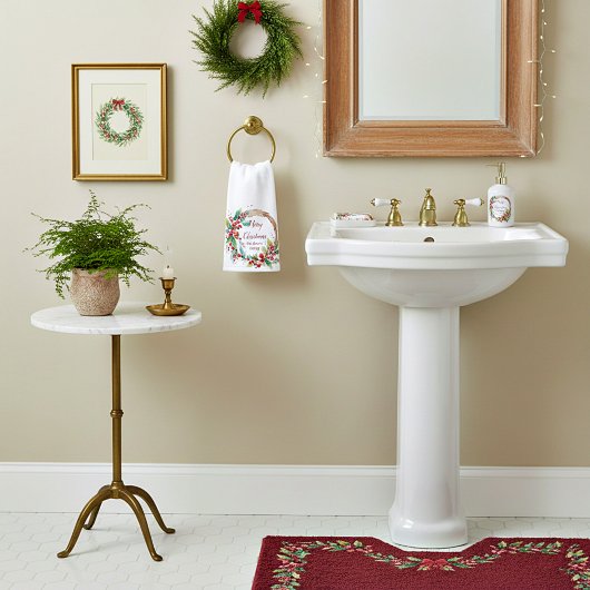 Waterverf holly krans gepersonaliseerde kerst handdoek