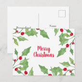 Waterverf Holly Leaf Wreath Briefkaart (Voorkant / Achterkant)