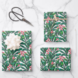 Waterverf Holly Leaves en Berries Wrap Inpakpapier Vel