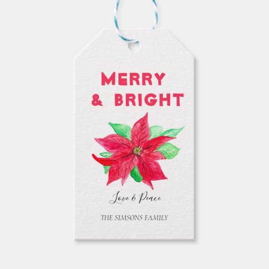 Waterverf Holly Merry en Bright Cadeaulabel (Voorkant)