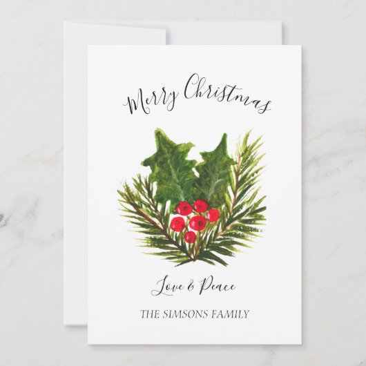 Waterverf Holly Merry en Bright Christmas Tree Feestdagenkaart (Voorkant)