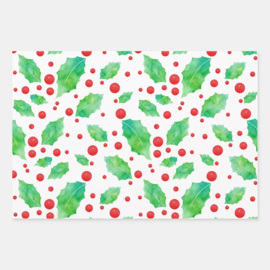 Waterverf Holly Pattern Inpakpapier Vel (Voorkant 3)