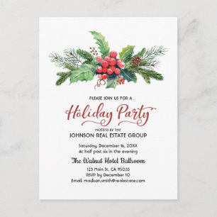 Waterverf Holly Pine & Berry Vakantie Briefkaart