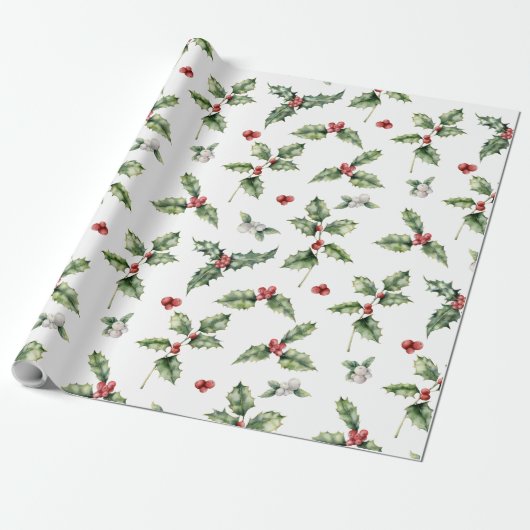 Waterverf Holly, rode bessen, mistletoe kerst Cadeaupapier (Uitgerold)