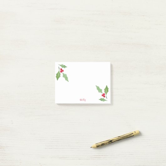 Waterverf Holly Sprig 2 Post-it® Notes (Op bureau)