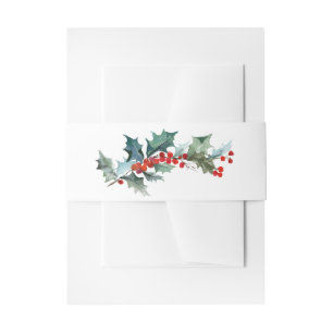 Waterverf Holly Sprig Botanical Uitnodigingen Wikkel