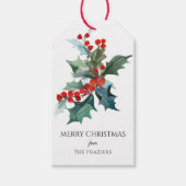 Waterverf Holly Sprig Vrolijk Kerstfeest Cadeaulabel (Voorkant)