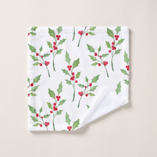 Waterverf Holly Sprigs Pattern Bad Handdoek (Wasdoekje)
