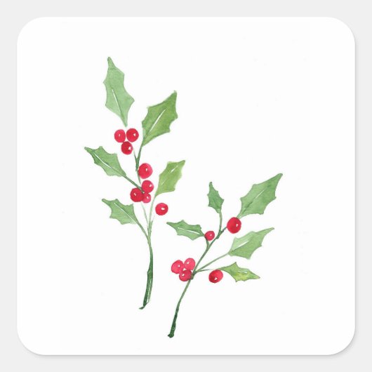 Waterverf Holly Sprigs Vierkante Sticker (Voorkant)
