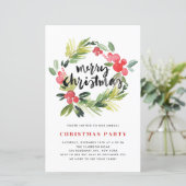 Waterverf Holly Wreate Kerstparty Uitnodiging (Staand voorkant)