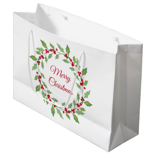 Waterverf Holly Wreath Groot Cadeauzakje (Voorkant Gekanteld)