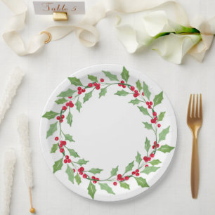 Waterverf Holly Wreath Papieren Bordje