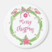 Waterverf Holly Wreath "Vrolijk Kerstfeest" Magneet (Voorkant)