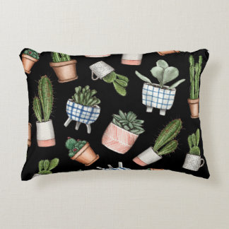 Waterverf Home Planten Zwart Naadloos Accent Kussen