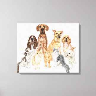 Waterverf honden en katten portret canvas afdruk
