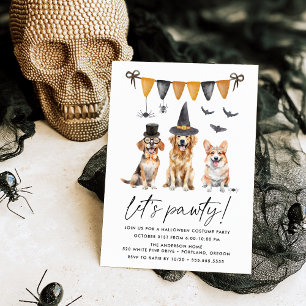 Waterverf Honden Kinderen Halloween Kostuum Feest Kaart