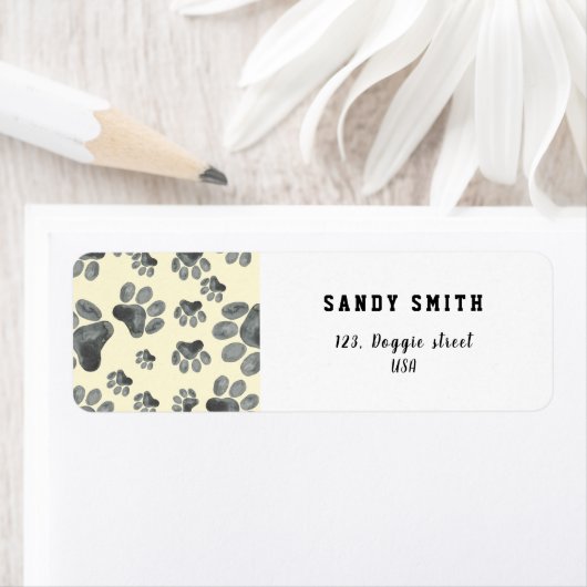 Waterverf hondenpootpatroon etiket (Insitu)