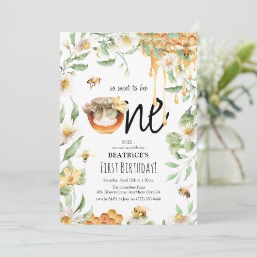 Waterverf Honey Sweet to Bee ONE 1e verjaardag Kaart (Staand voorkant)