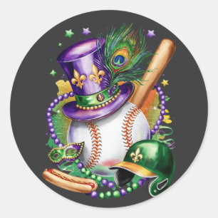 Waterverf honkbal brengt de Mardi Gras vibe. Ronde Sticker