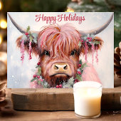 Waterverf Hoogland Koe Prettige feestdagen