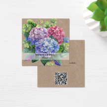 Waterverf Hortensia met QR code Visitekaartjes