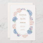 waterverf hortensia pioen bewaar de datum bruiloft kaart (Voorkant / Achterkant)