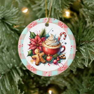 Waterverf Hot Cocoa, Candy Canes Kerst Keramisch Ornament