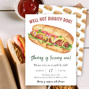 Waterverf Hot Dog Kids Verjaardag Kaart