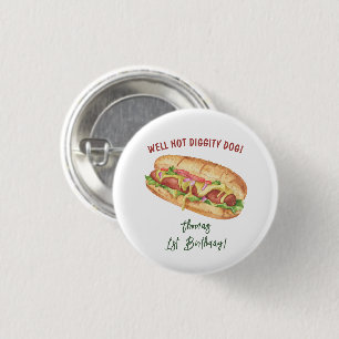 Waterverf Hot Dog Kids Verjaardag Ronde Button 3,2 Cm