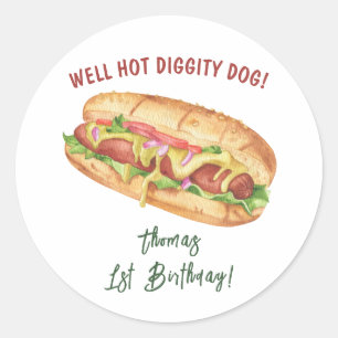 Waterverf Hot Dog Kids Verjaardag Ronde Sticker