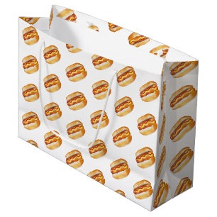 Waterverf Hot Dog Verjaardag Gift Bag – Grote BBQ Groot Cadeauzakje