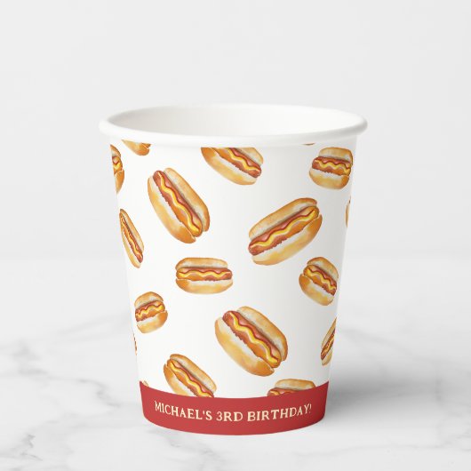 Waterverf Hot Dog Verjaardag Papieren Cups – Kinde Papieren Bekers (Voorkant)